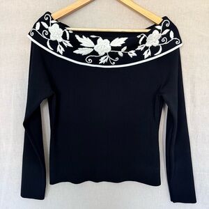 BCBGMaxAzria | Embroidered Funnel Neck Sweater | Black
